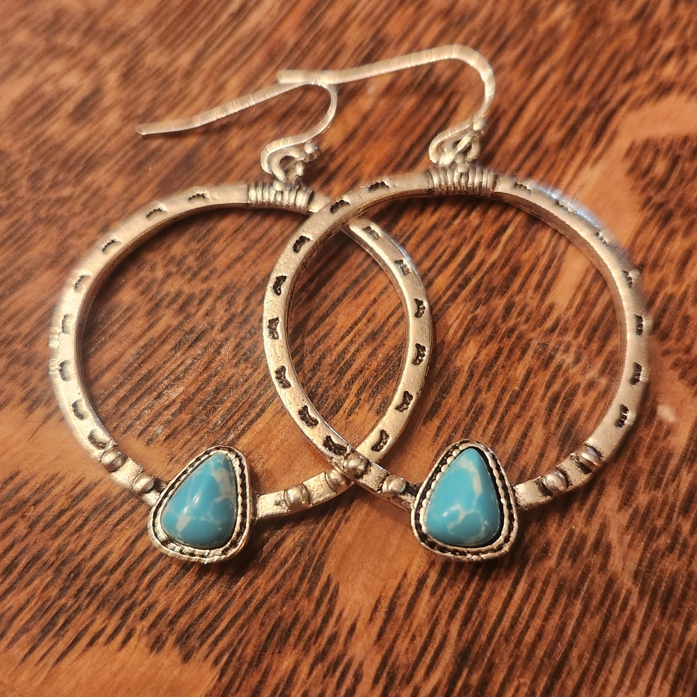 Silver and Turquoise Hoop Earrings